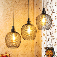 Metal Round Caged Tripple Cluster Hanging Light