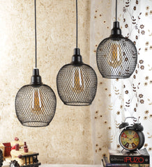 Metal Round Caged Tripple Cluster Hanging Light