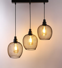 Metal Round Caged Tripple Cluster Hanging Light