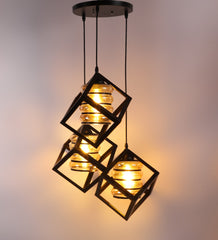 Metal Encased Luster Glass Designer Triple Hanging Light