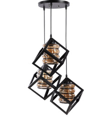 Metal Encased Luster Glass Designer Triple Hanging Light