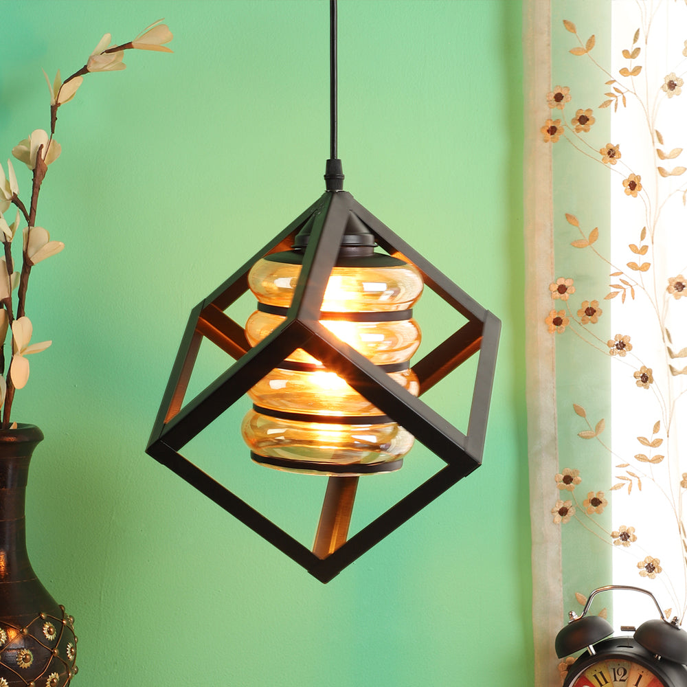 Metal Encased Luster Glass Designer Single Hanging Light