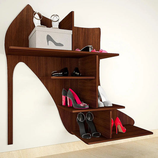 Beautiful Sandal Shape Wood Wall Shelf /Women's Sandal And Shoe Shelf, Walnut Finish