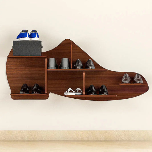 Beautiful Shoe Shape Wood Wall Shelf /Men's Shoe Shelf, Walnut Finish