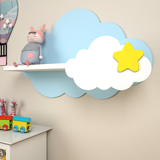 Cloud-Shaped Wooden Wall Shelf for Kids (Blue & White)