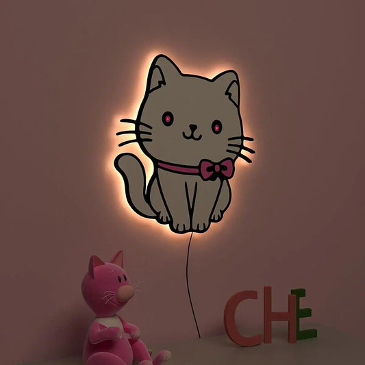 Cute Kitten Backlit Wooden Wall Décor