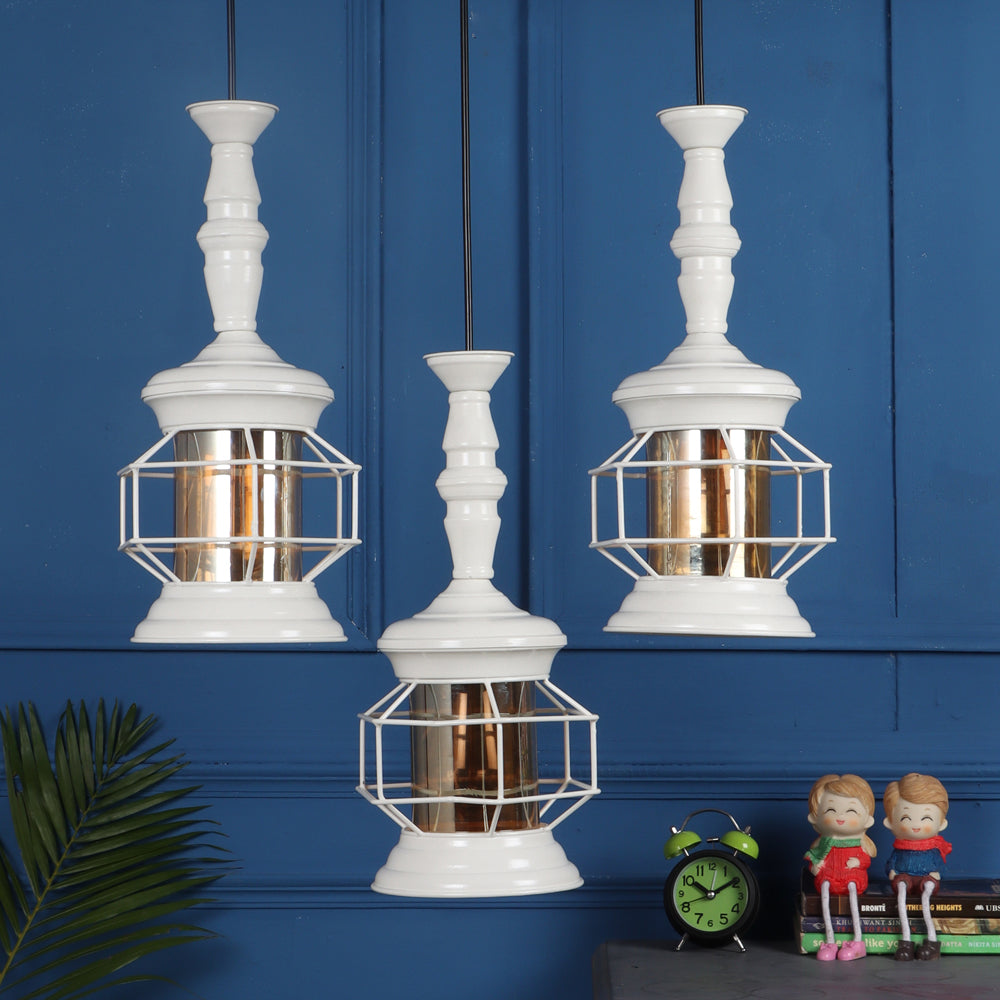 Cream Lantern Motif Metal Cluster Hanging Lights