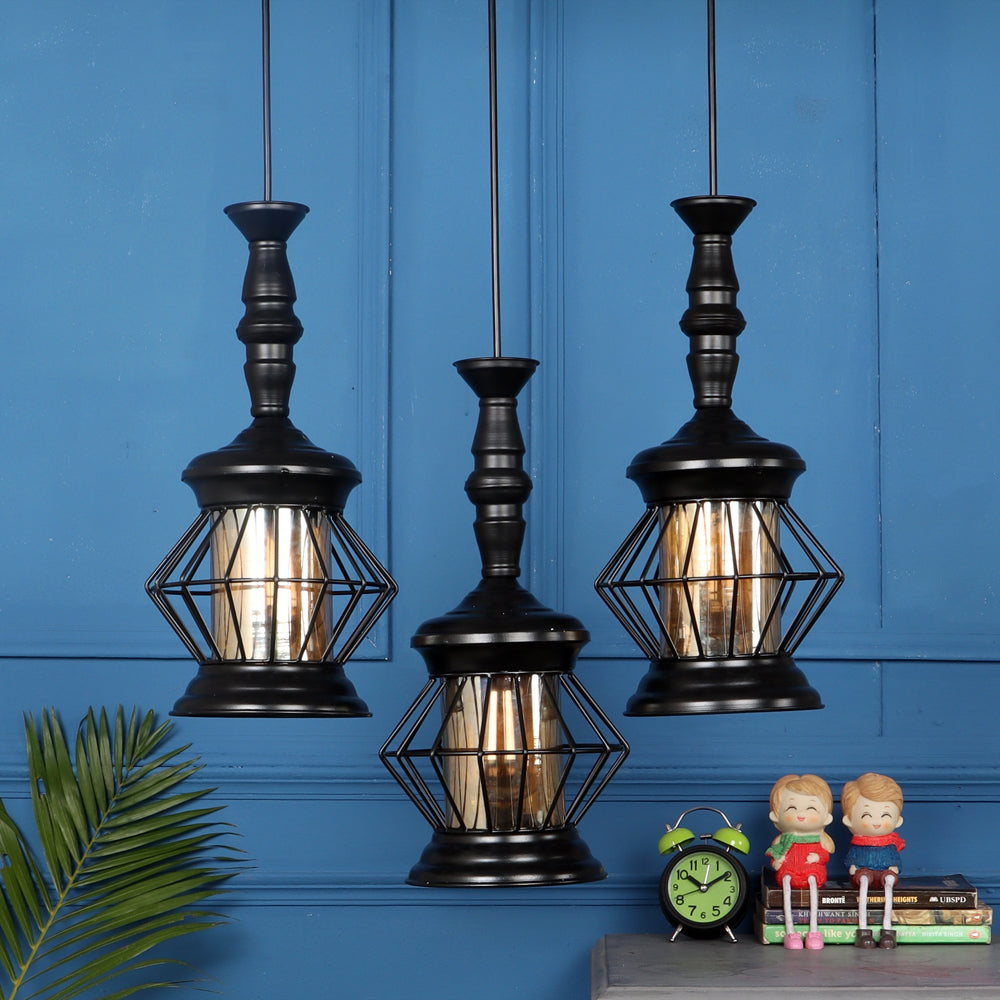 Smokey Black Ancient Motif Cluster Hanging Lights