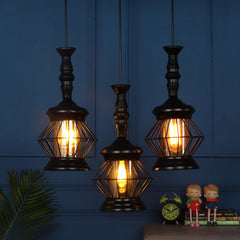 Smokey Black Ancient Motif Cluster Hanging Lights