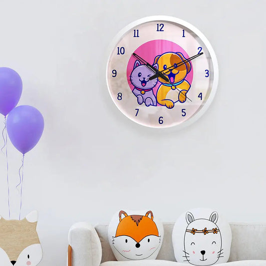 Cute Kitten & Puppy Kids Wall Clock