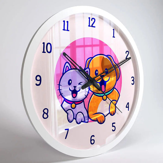 Cute Kitten & Puppy Kids Wall Clock