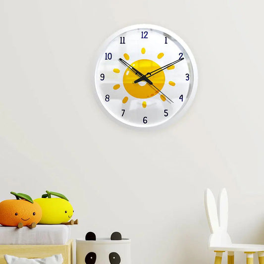 Sunny Day Kids Wall Clock in White Yellow Color