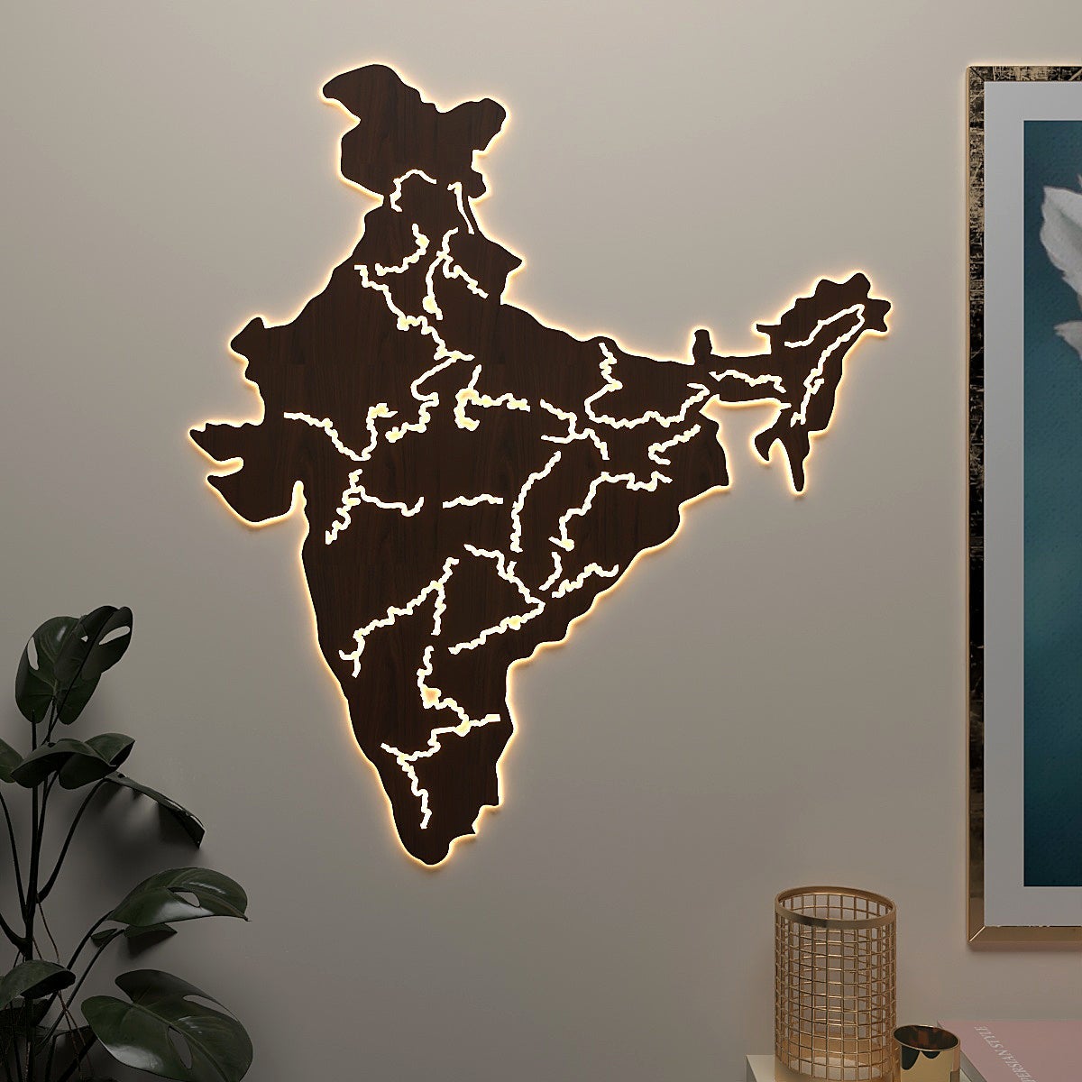 India Map Backlit Wooden Wall Decor