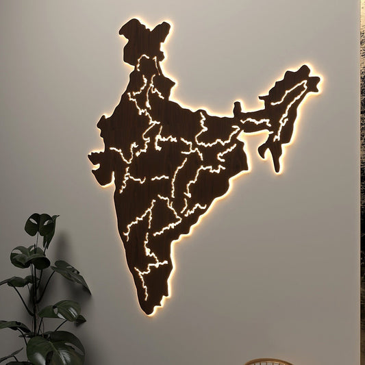 India Map Backlit Wooden Wall Decor