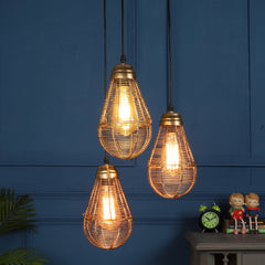 Golden Metal Caged Bulb Shape Decorative Cluster Hanging Light