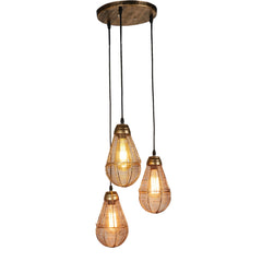 Golden Metal Caged Bulb Shape Decorative Cluster Hanging Light