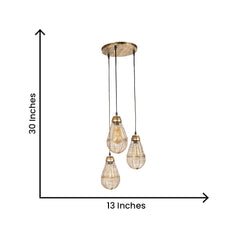 Golden Metal Caged Bulb Shape Decorative Cluster Hanging Light