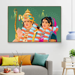 Shri Ram-Sita Ji Wall Canvas Painting for Mandir/Living Room