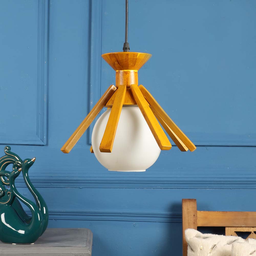 Wooden Shaded Globe Hanging Light