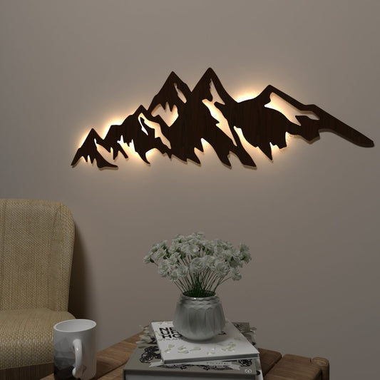 Himalayan Mountain Backlit Wall Art / Night Light, Walnut Finish