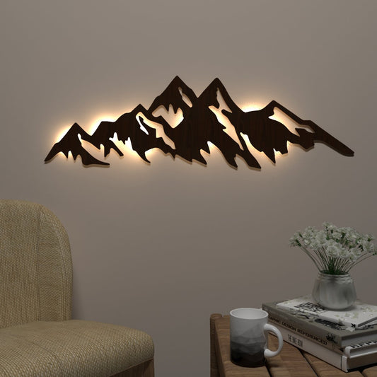 Himalayan Mountain Backlit Wall Art / Night Light, Walnut Finish