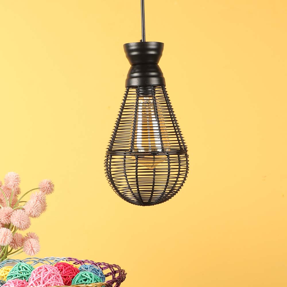 Black Caged Focus Metal Hanging Light