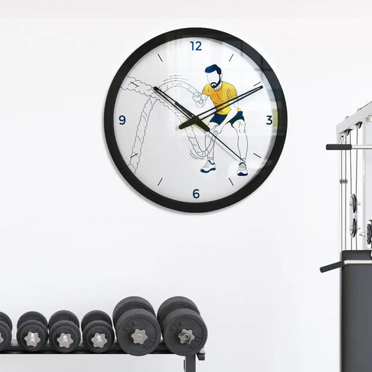 Battle Rope Exercise Motivational Wall Clock for Gym – Black Frame