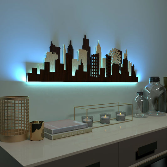 London City Backlit Wall Art / Night Light, Walnut or Oak Finish