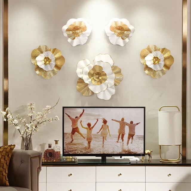 White & Golden Flower Metal Wall Art