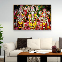 Multicolour Life-Like Lord Ram Darbar Wall Painting for Living Room