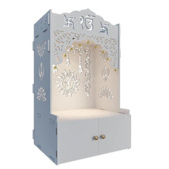 Ek-onkar Home Temple with Inbuilt Focus Light & Spacious Wooden Shelf- White