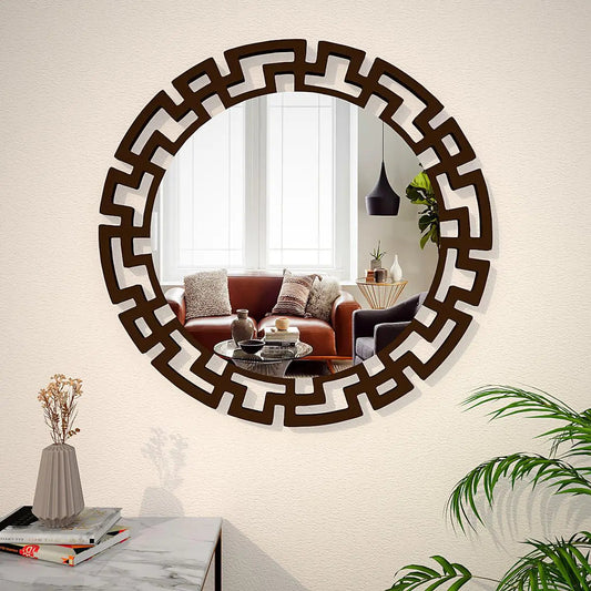 Modern Decorative Brown Round Vanity Mirror