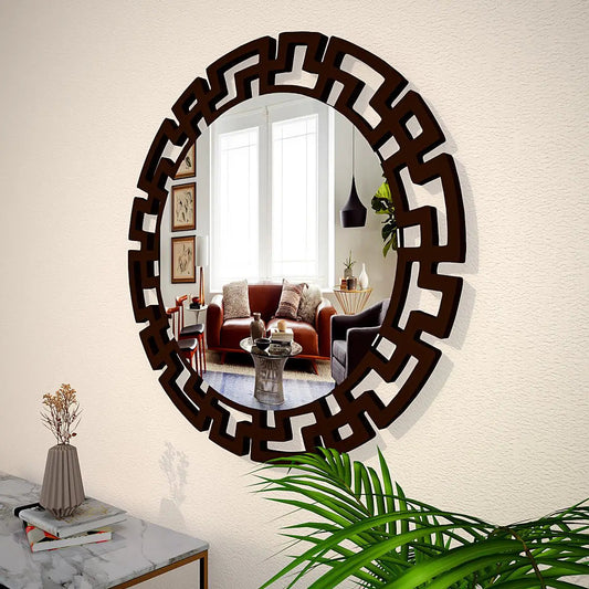 Modern Decorative Brown Round Vanity Mirror