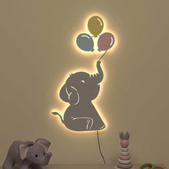 Playful Elephant Baby Backlit Wooden Wall Décor