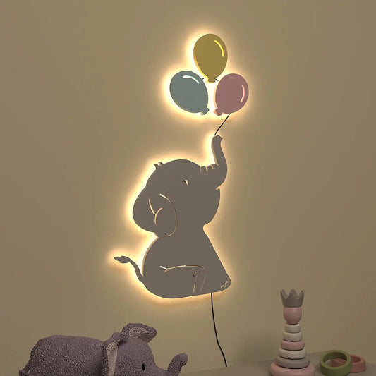 Playful Elephant Baby Backlit Wooden Wall Décor