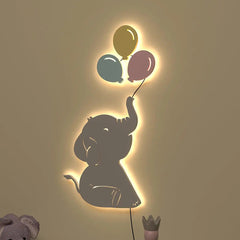 Playful Elephant Baby Backlit Wooden Wall Décor