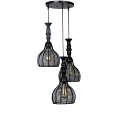 Ancient Caged Black Metal Cluster Ceiling Light