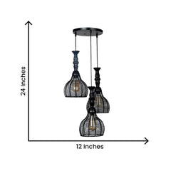 Ancient Caged Black Metal Cluster Ceiling Light