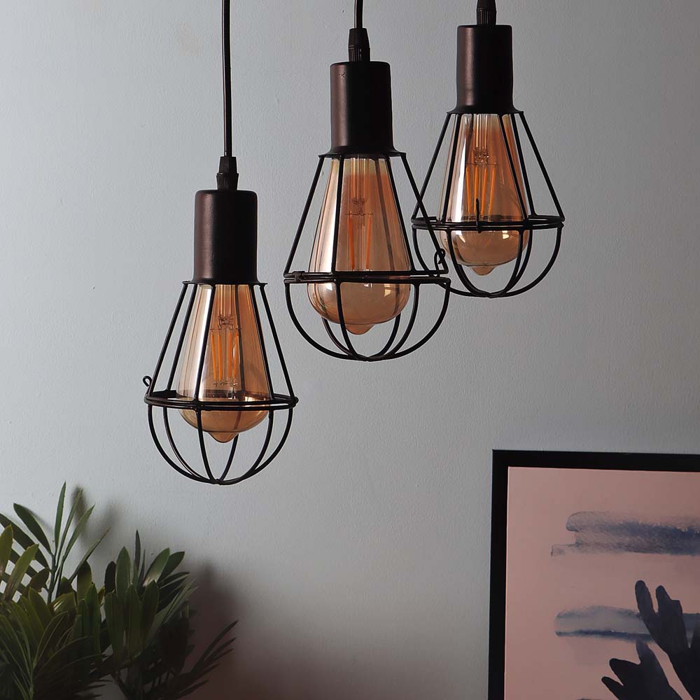 Bulb Shaped Pub Cluster 3 Piece Hanging Light