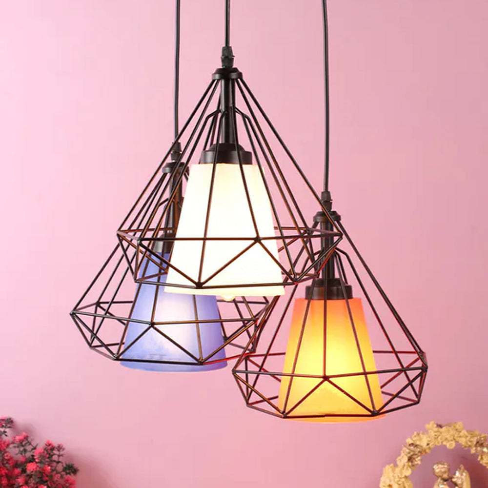 Diamond Cut Metal Frame Colorful Cluster Hanging Light