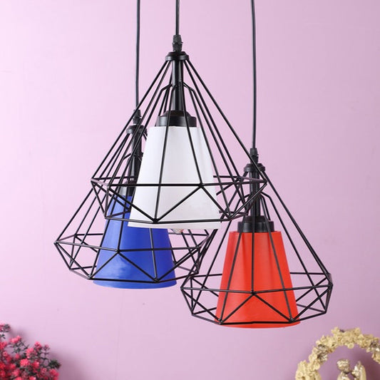 Diamond Cut Metal Frame Colorful Cluster Hanging Light