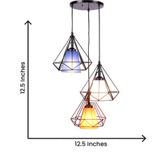 Diamond Cut Metal Frame Colorful Cluster Hanging Light