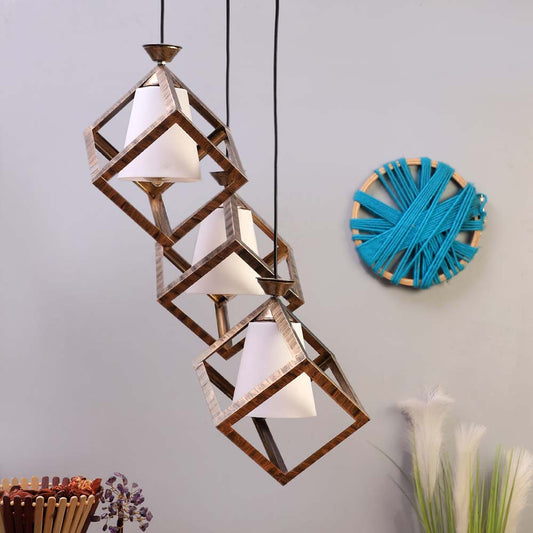 Wooden Motif Cubic White Modern Club Cluster Hanging Lights