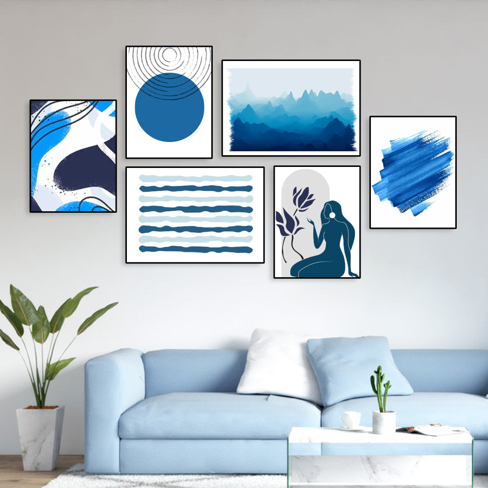 Shades Of Blue Abstract Frames Set Of 6