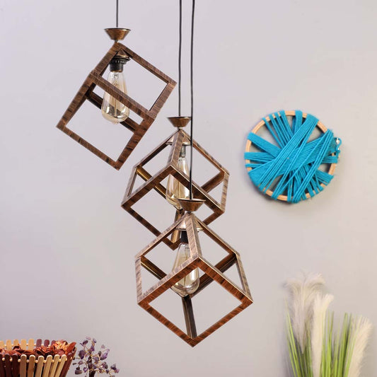 Wooden Motif Cubic filament Modern Club Cluster Hanging Lights