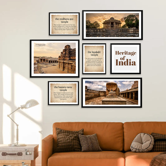 Set Of 7 Frame Sets Of Ancient Heritage Temples Of India