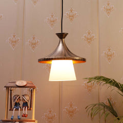 Gold Brushed Shaded Single White Hanging Light