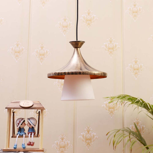 Gold Brushed Shaded Single White Hanging Light