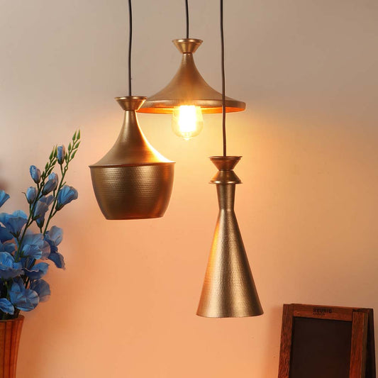 Triple Shaped Golden Brushed Cluster Hanging Lamp