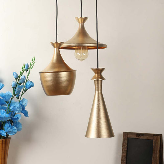 Triple Shaped Golden Brushed Cluster Hanging Lamp